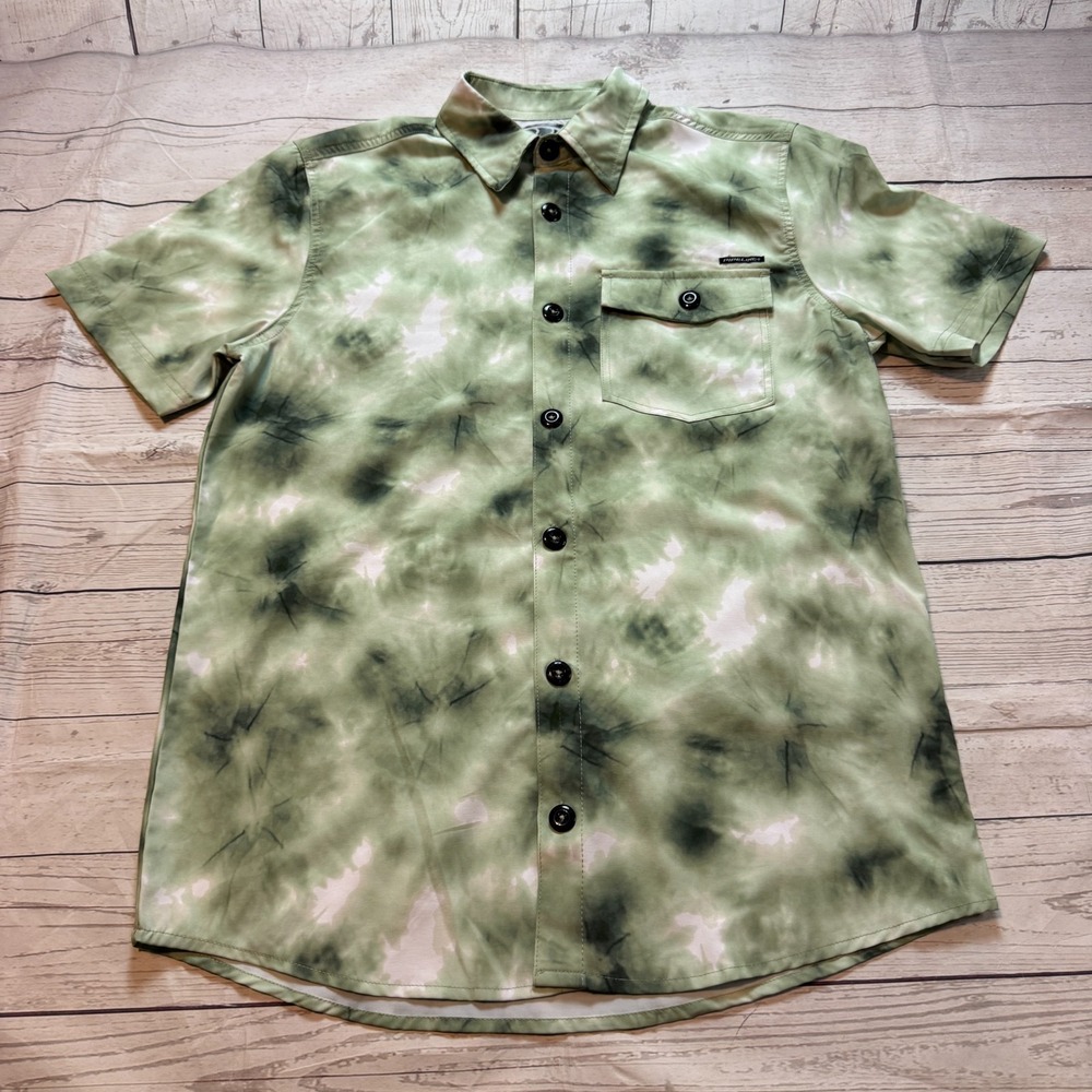 Pipeline Hawaiin Button Up Shirt Short Sleeve Green Tie Dye Men's Size Small